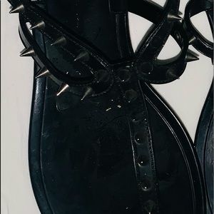 Black Gladiator Jelly Sandals with ankle buckle & spikes along straps!